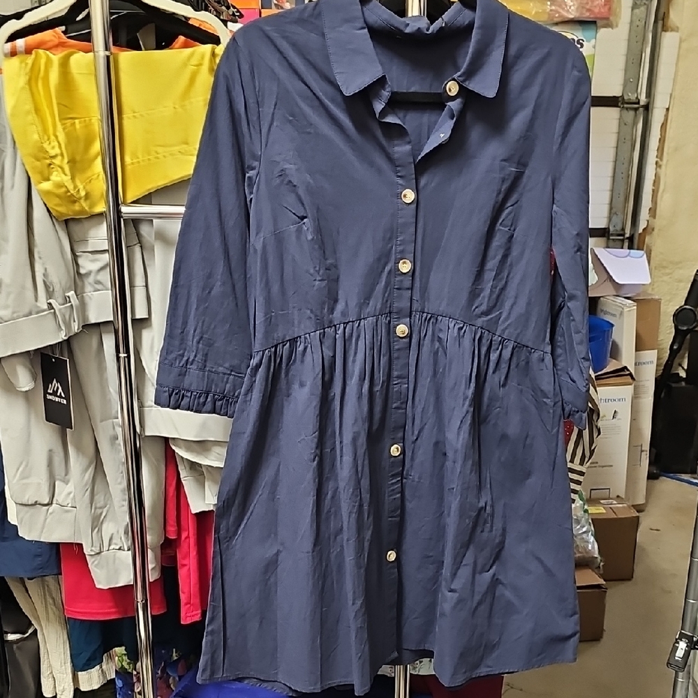 Nwt Navy Baby Doll Style Dress Button Up #139